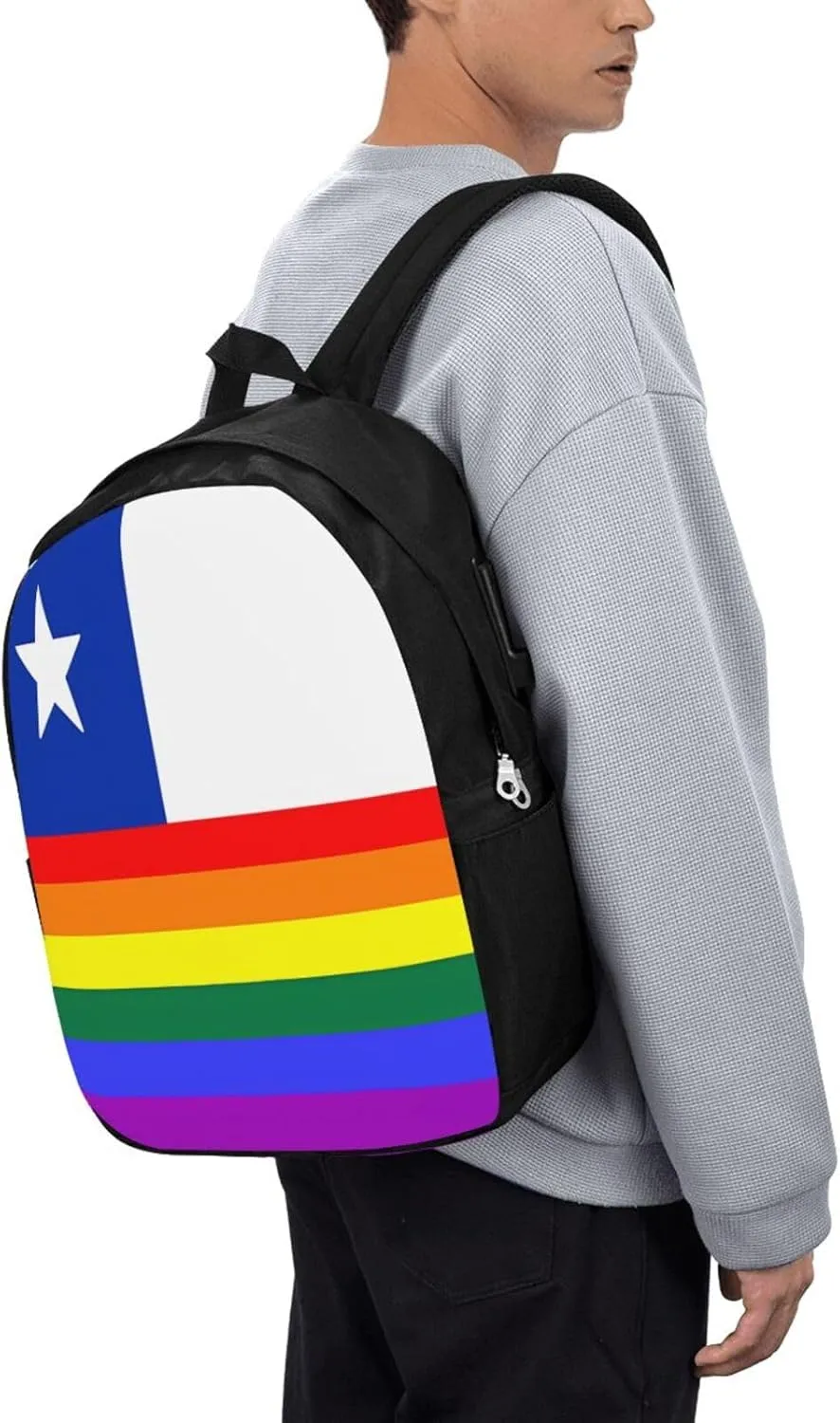 Chile Chilean LGBT Pride Gay Rainbow Trans Flag Laptop Backpacks Travel Backpack Casual Business Daypack Sport Rucksack Computer Bag Fits up to 17 Inch Notebook with USB Port