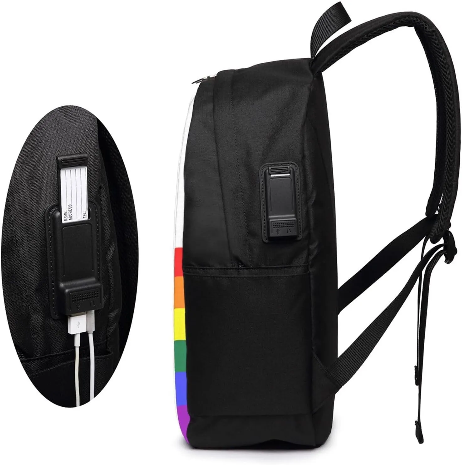 Chile Chilean LGBT Pride Gay Rainbow Trans Flag Laptop Backpacks Travel Backpack Casual Business Daypack Sport Rucksack Computer Bag Fits up to 17 Inch Notebook with USB Port