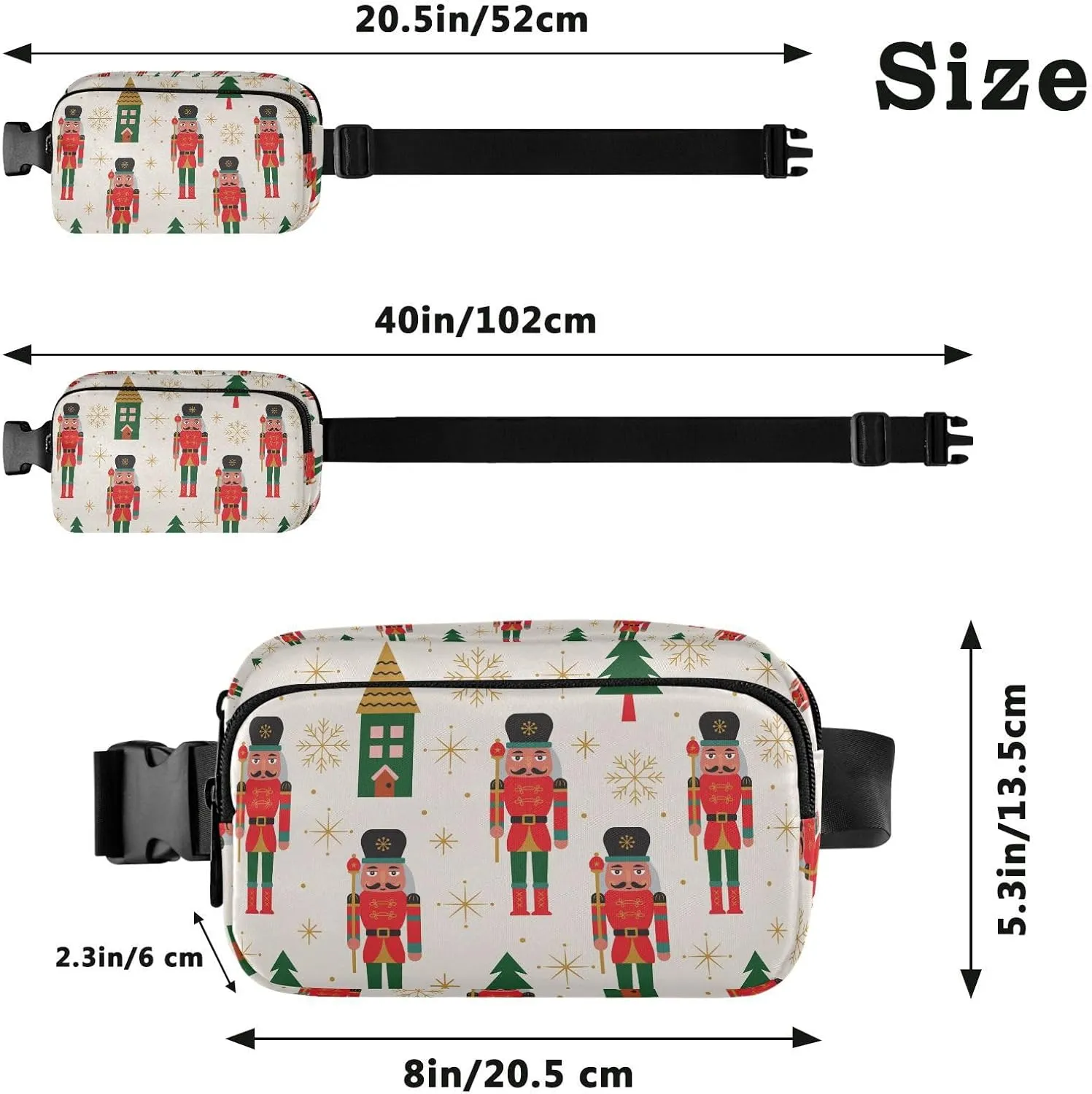 Christmas Nutcracker Tree Fanny Pack Crossbody Bags for Women Men Winter Snowflake House Belt Bag Waterproof Fashion Waist Packs Unisex with Adjustable Strap for Running Workout Travel Hiking