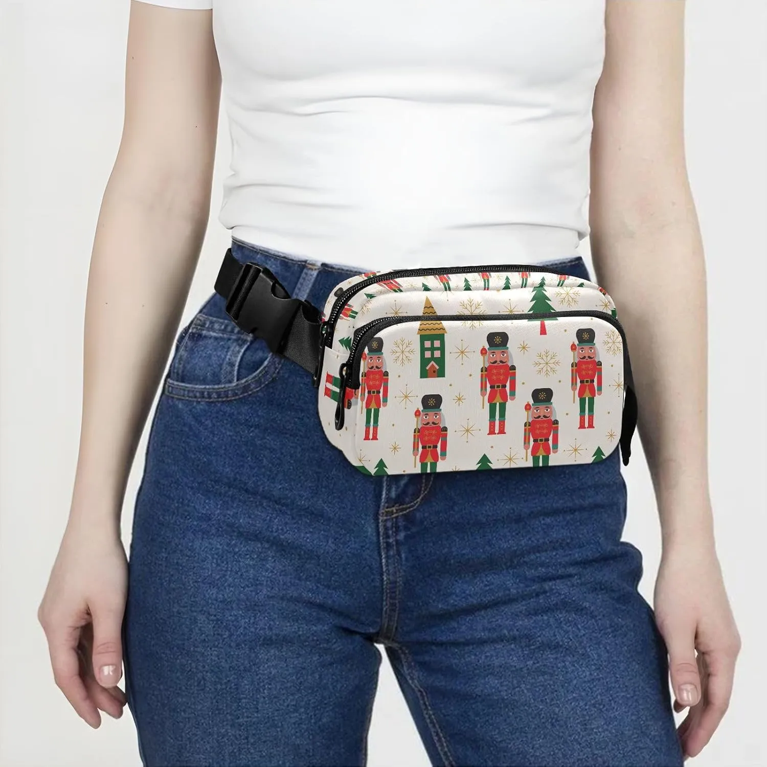 Christmas Nutcracker Tree Fanny Pack Crossbody Bags for Women Men Winter Snowflake House Belt Bag Waterproof Fashion Waist Packs Unisex with Adjustable Strap for Running Workout Travel Hiking