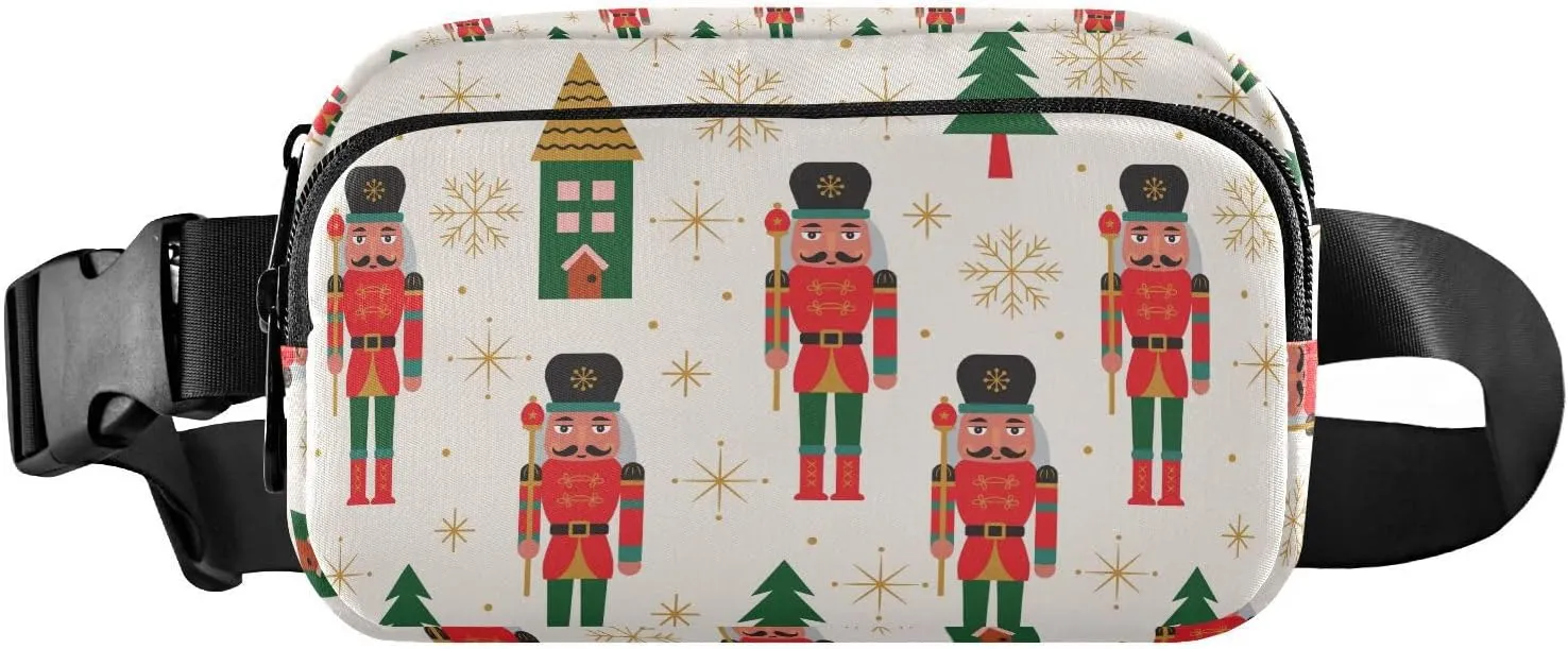 Christmas Nutcracker Tree Fanny Pack Crossbody Bags for Women Men Winter Snowflake House Belt Bag Waterproof Fashion Waist Packs Unisex with Adjustable Strap for Running Workout Travel Hiking