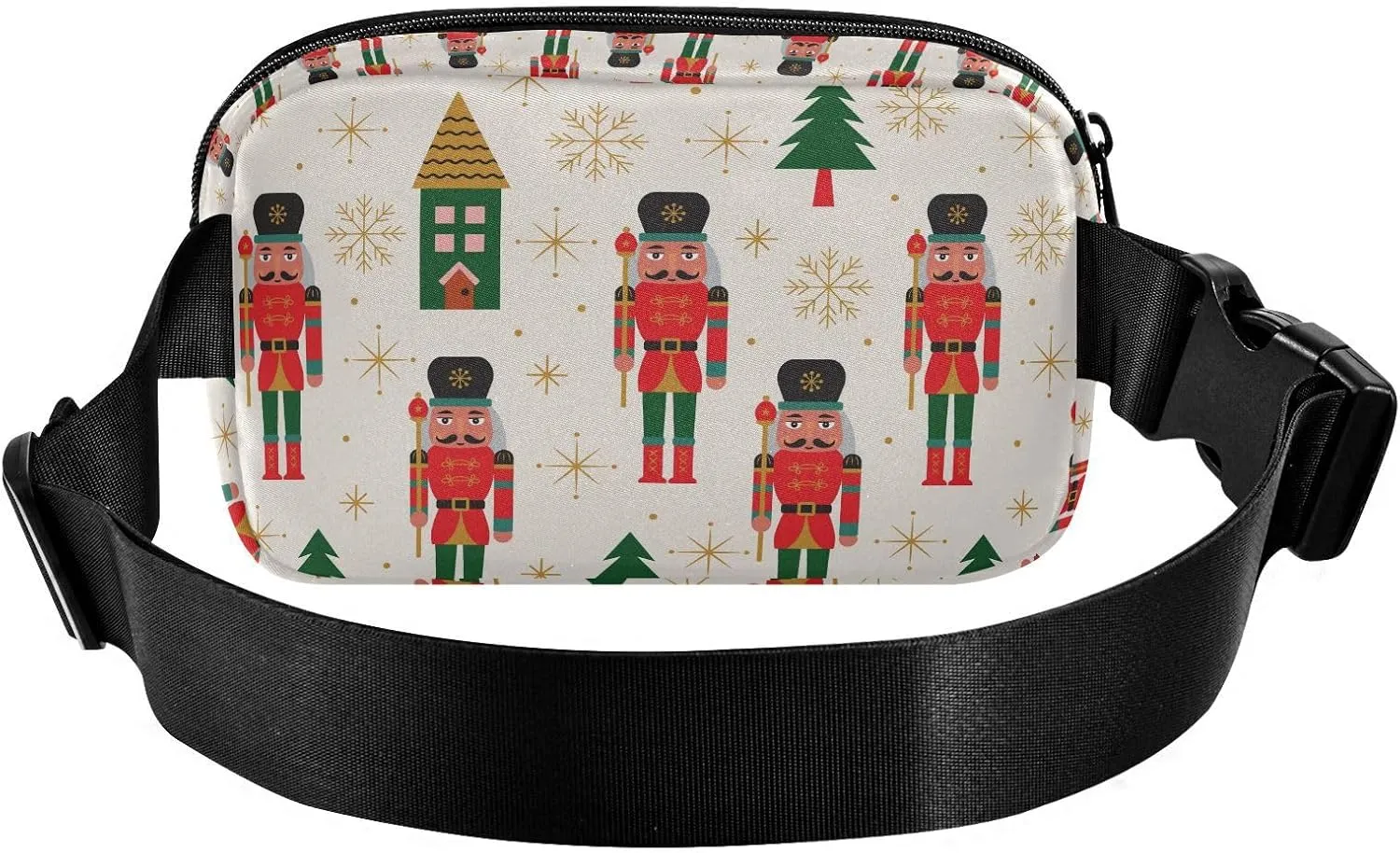 Christmas Nutcracker Tree Fanny Pack Crossbody Bags for Women Men Winter Snowflake House Belt Bag Waterproof Fashion Waist Packs Unisex with Adjustable Strap for Running Workout Travel Hiking