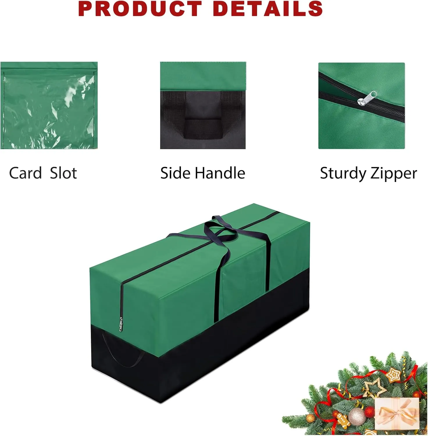 Christmas Tree Storage Bag - Fits Up 8 Ft Tall Artificial Trees - Heavy Duty Holiday Storage Box with Durable Reinforced Handles & Zipper & Transparent Pocket - 600D Oxford Container, Green