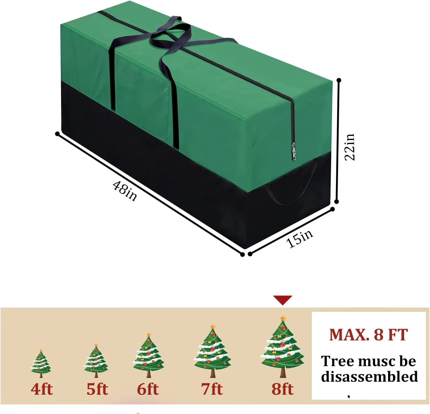 Christmas Tree Storage Bag - Fits Up 8 Ft Tall Artificial Trees - Heavy Duty Holiday Storage Box with Durable Reinforced Handles & Zipper & Transparent Pocket - 600D Oxford Container, Green