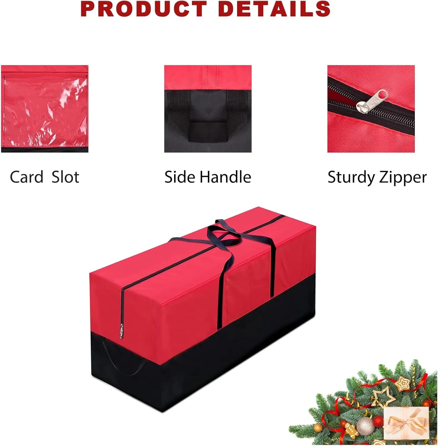 Christmas Tree Storage Bag, Fits Up 8 Ft Tall Artificial Trees-Heavy Duty Holiday Storage Box with Durable Reinforced Handles & Zipper & Transparent Pocket- 600D Oxford Tree Storage Container, Red