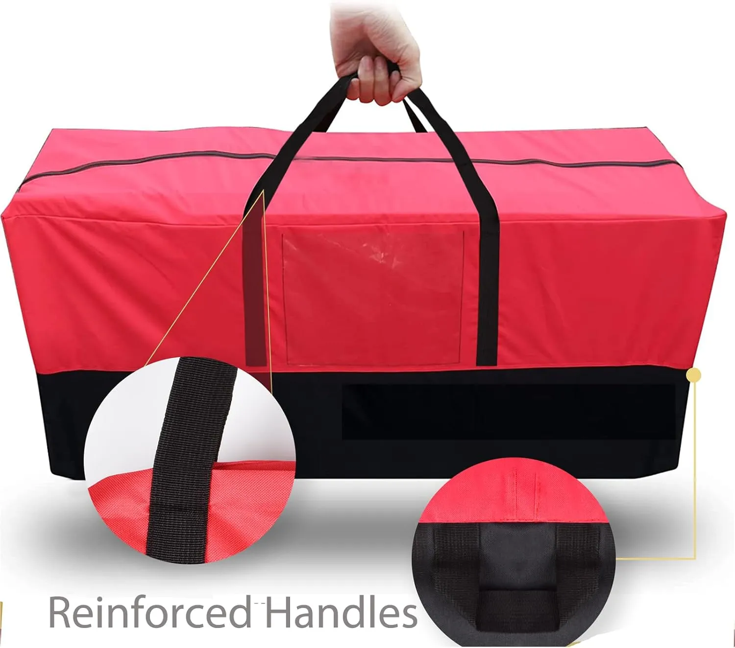 Christmas Tree Storage Bag, Fits Up 8 Ft Tall Artificial Trees-Heavy Duty Holiday Storage Box with Durable Reinforced Handles & Zipper & Transparent Pocket- 600D Oxford Tree Storage Container, Red
