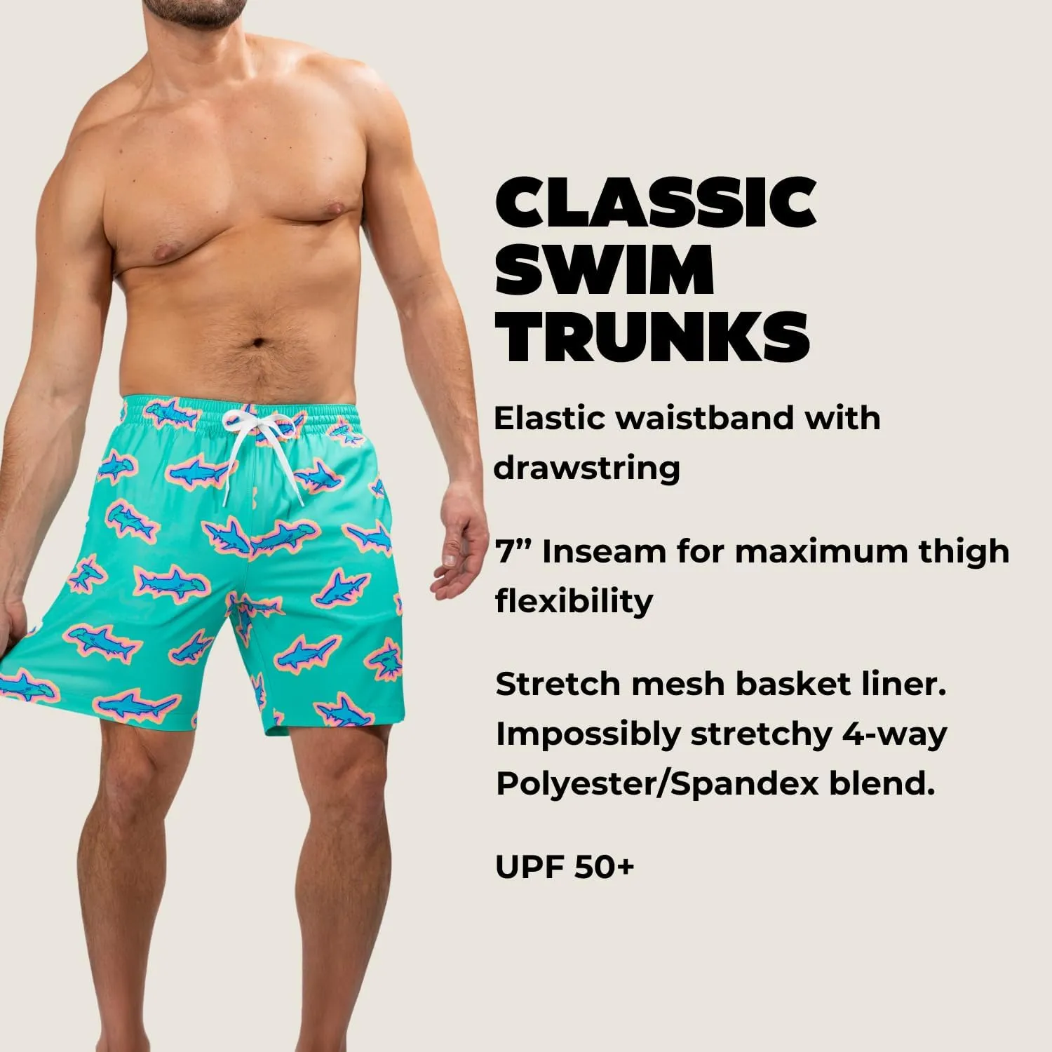 Chubbies Men’s Swim Shorts, Stretch Swimming Board Trunks, Beach Shorts, Quick Dry, 7 Inch Inseam