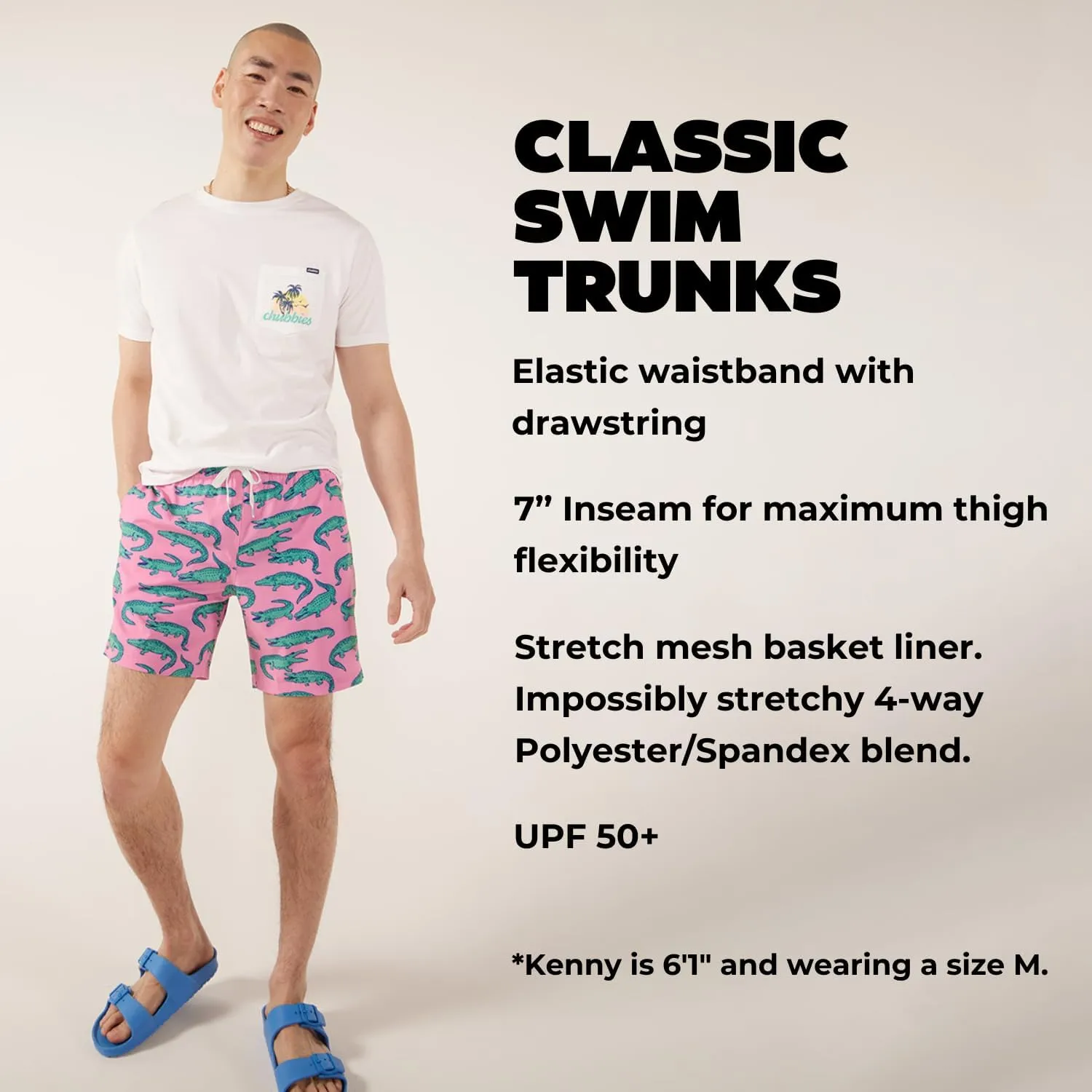Chubbies Men’s Swim Shorts, Stretch Swimming Board Trunks, Beach Shorts, Quick Dry, 7 Inch Inseam