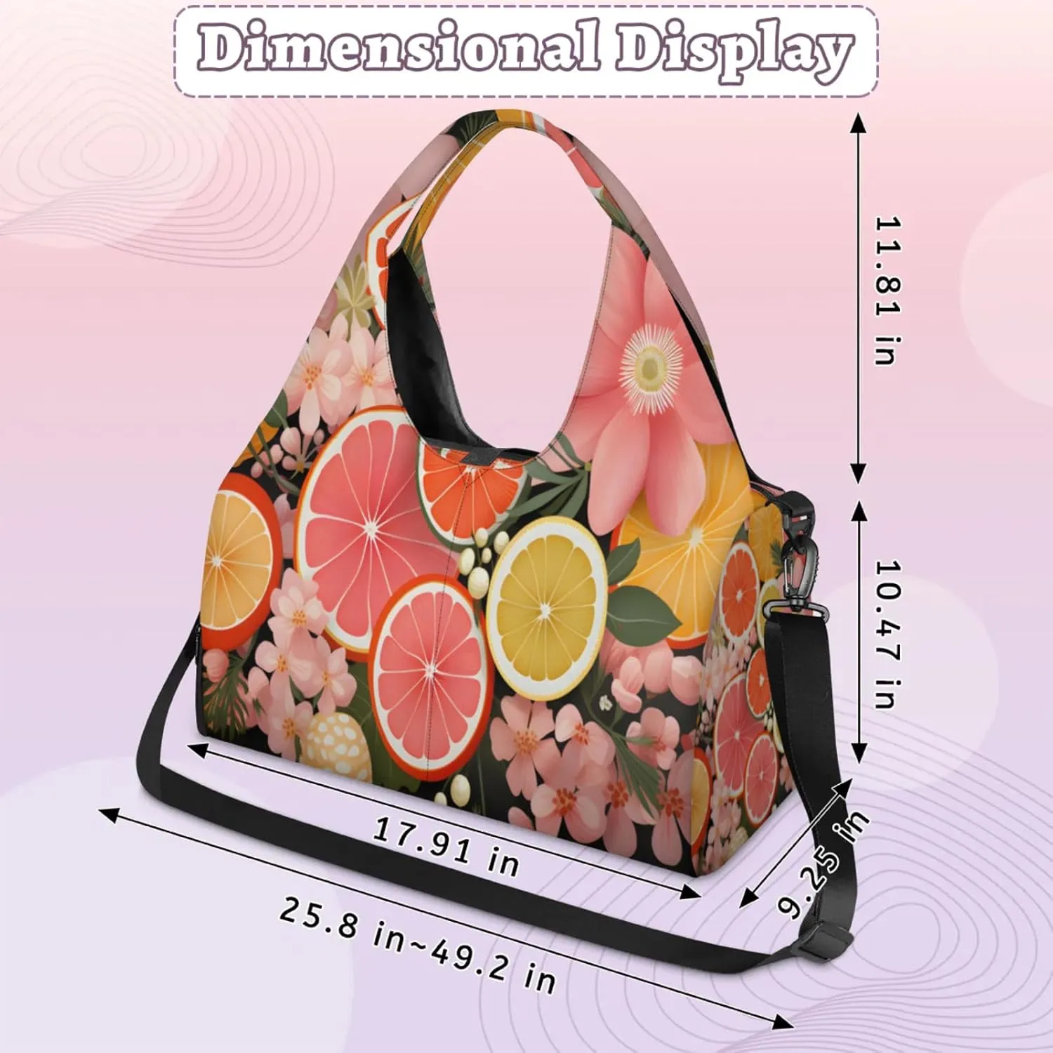 Citrus Slice Garden Waterproof Gym Bag for Men Women, Sports Duffel Bag with Shoe Compartment Yoga Mat Holder, Portable Large Travel Bag for Fitness, Camping, Weekend Trips