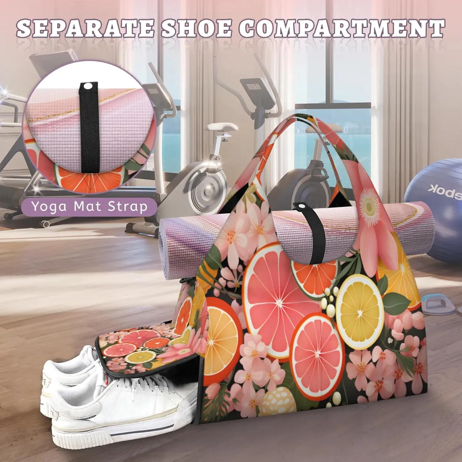 Citrus Slice Garden Waterproof Gym Bag for Men Women, Sports Duffel Bag with Shoe Compartment Yoga Mat Holder, Portable Large Travel Bag for Fitness, Camping, Weekend Trips