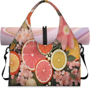 Citrus Slice Garden Waterproof Gym Bag for Men Women, Sports Duffel Bag with Shoe Compartment Yoga Mat Holder, Portable Large Travel Bag for Fitness, Camping, Weekend Trips