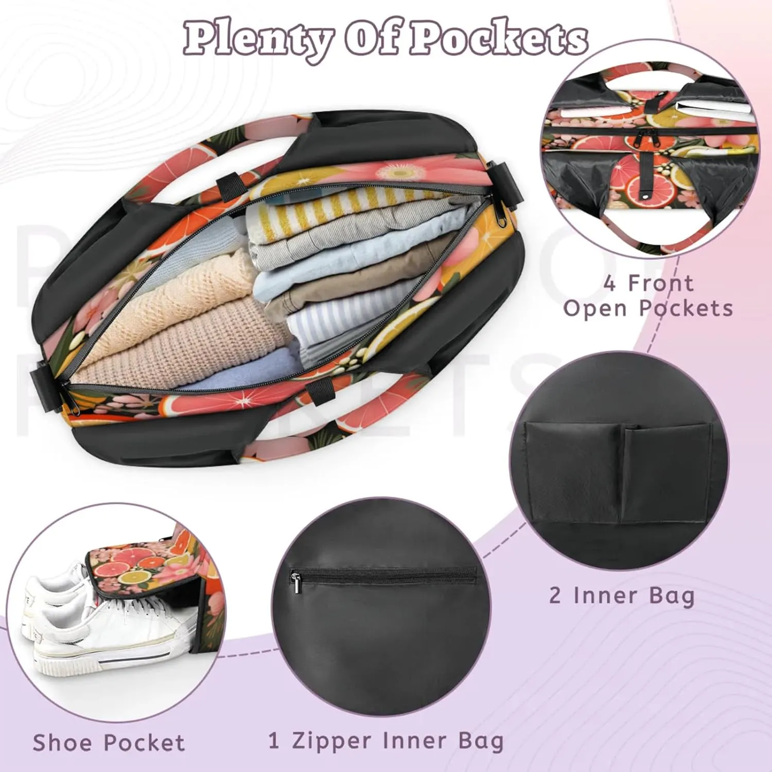 Citrus Slice Garden Waterproof Gym Bag for Men Women, Sports Duffel Bag with Shoe Compartment Yoga Mat Holder, Portable Large Travel Bag for Fitness, Camping, Weekend Trips