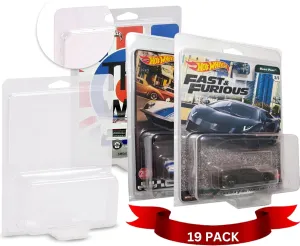 Clamshell Premium Protector Case Compatible with Premium Hot Wheels Pop Culture Series – 0.60MM Thick Clear PET Protector Packs Blister for Toy car Set (Pack of 19)