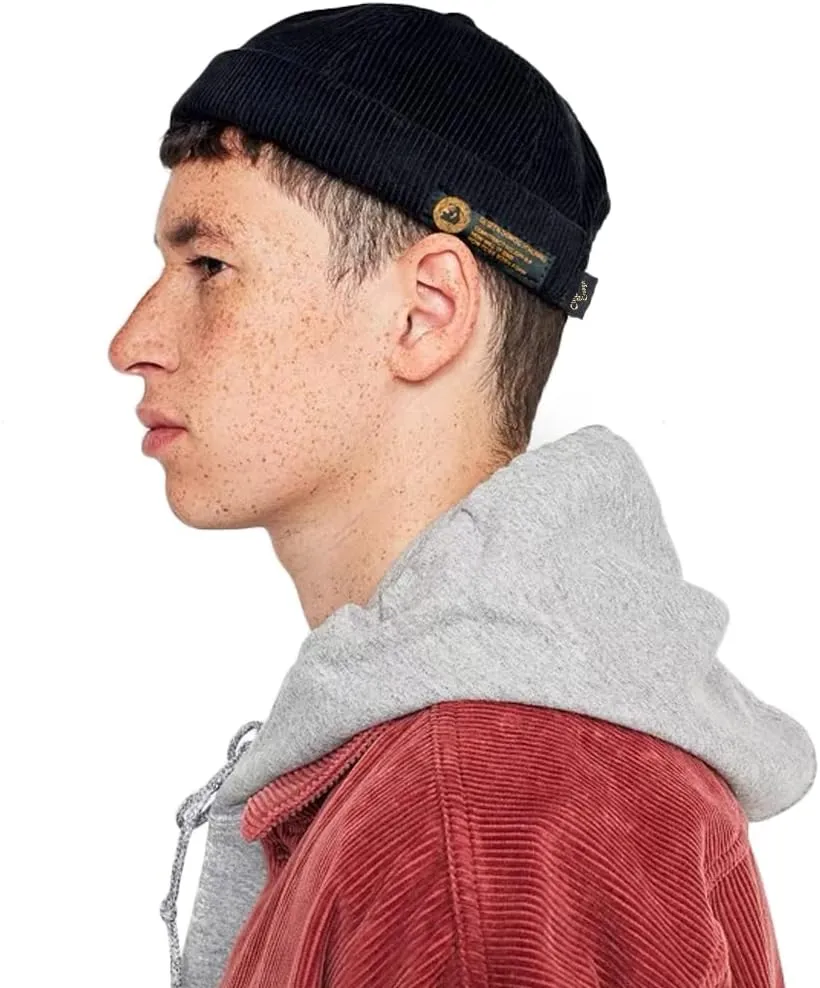 CLAPE Mens Denim Brimless Skullcap Sailor Cap Rolled Cuff Retro Beanie Hat Work Beanie Harbour Hat