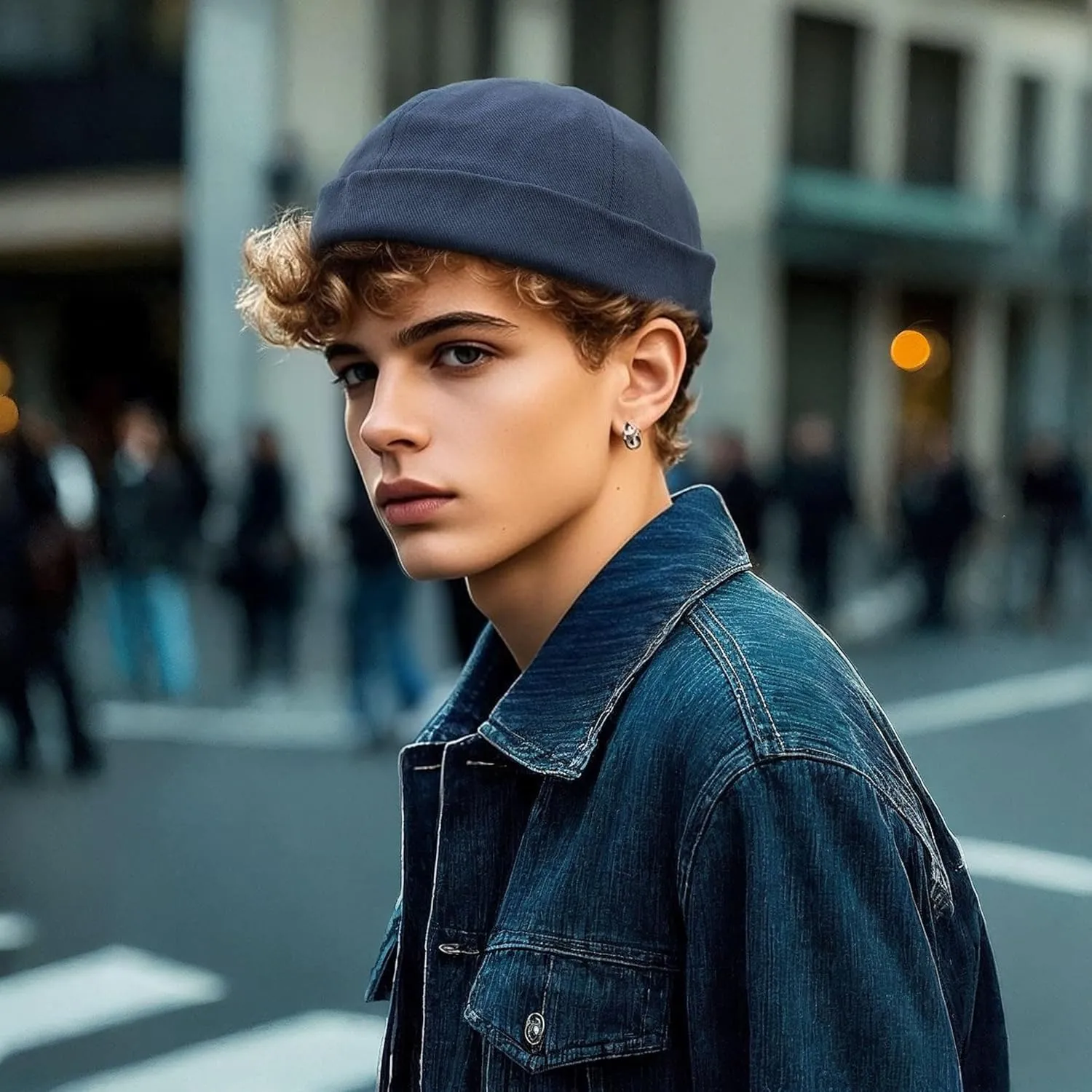 CLAPE Mens Denim Brimless Skullcap Sailor Cap Rolled Cuff Retro Beanie Hat Work Beanie Harbour Hat