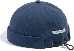 CLAPE Mens Denim Brimless Skullcap Sailor Cap Rolled Cuff Retro Beanie Hat Work Beanie Harbour Hat