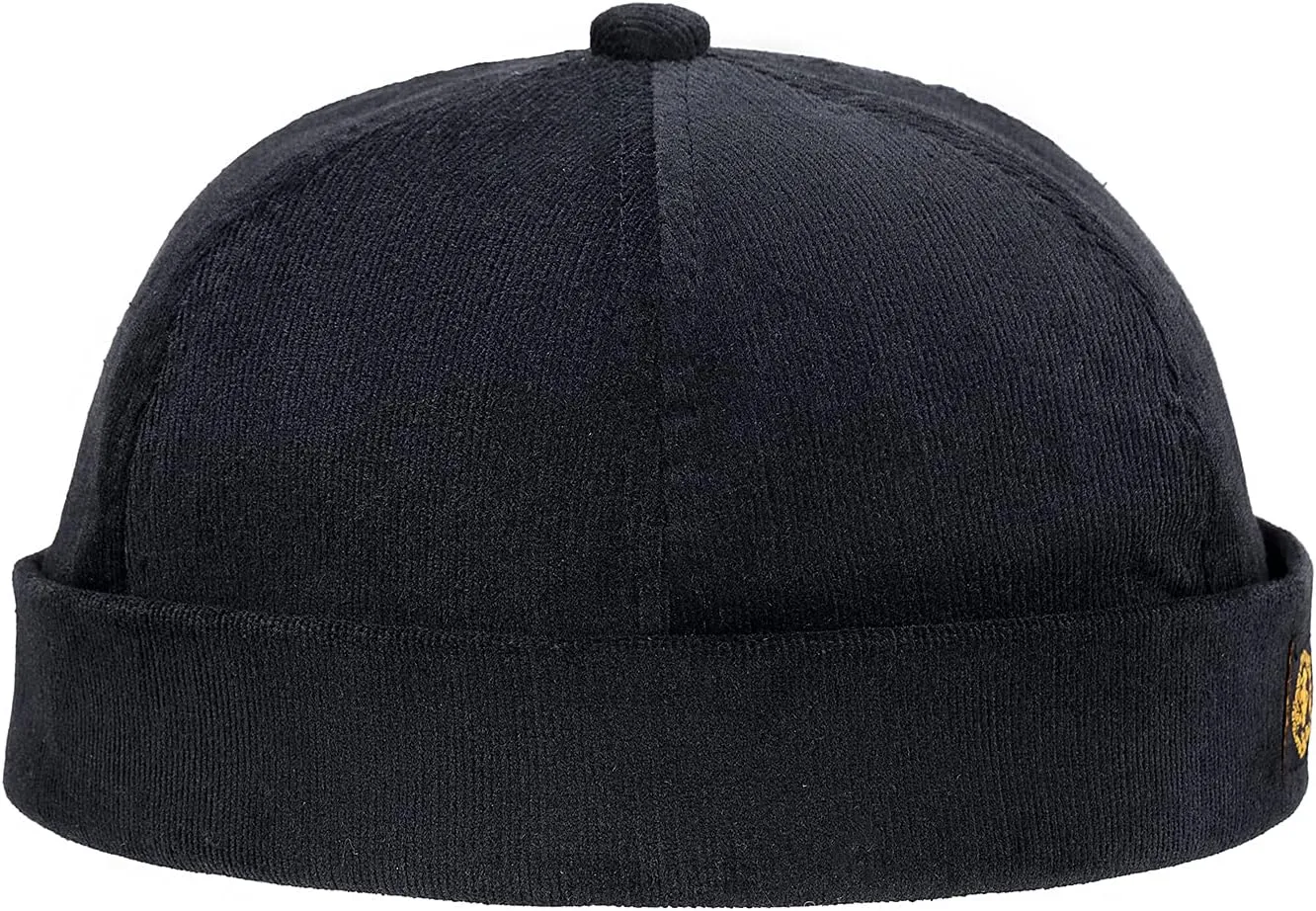 CLAPE Mens Denim Brimless Skullcap Sailor Cap Rolled Cuff Retro Beanie Hat Work Beanie Harbour Hat