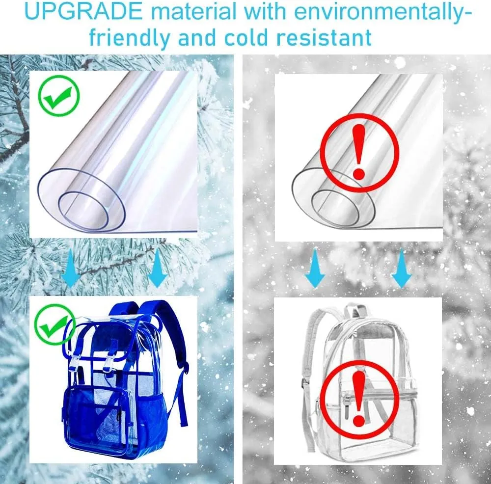 Clear Backpack, Stadium Approved Transparent Bookbag for Girls Boys, Heavy Duty PVC See Through Backpack for Women Men