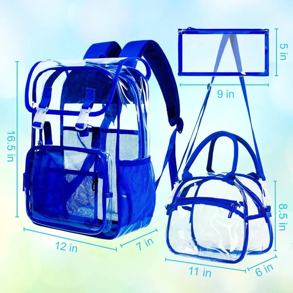 Clear Backpack, Stadium Approved Transparent Bookbag for Girls Boys, Heavy Duty PVC See Through Backpack for Women Men
