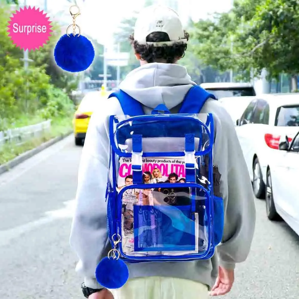 Clear Backpack, Stadium Approved Transparent Bookbag for Girls Boys, Heavy Duty PVC See Through Backpack for Women Men