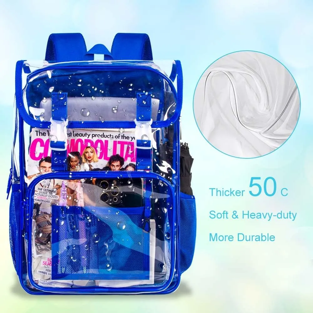 Clear Backpack, Stadium Approved Transparent Bookbag for Girls Boys, Heavy Duty PVC See Through Backpack for Women Men