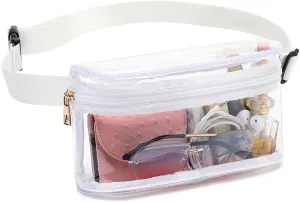 Clear Fanny Pack, Stadium Approved Clear Belt Bag for Women, Waterproof Transparent Waist Bag for Sports, Travel, Concerts (White)