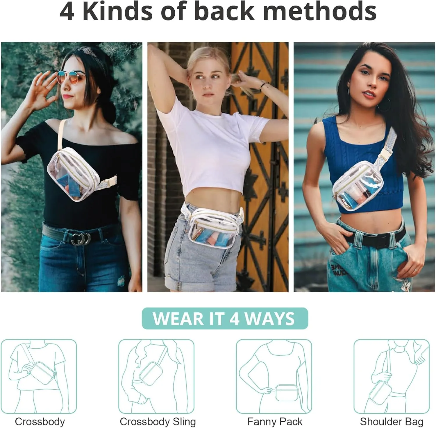Clear Fanny Pack Stadium Approved，Bunnychill Clear Belt Bag Cross Body Bag for Women Men Transparent Waist Bag Crossbody Purse with Adjustable Belt for Sports, Beach, Events, Concerts, Festivals