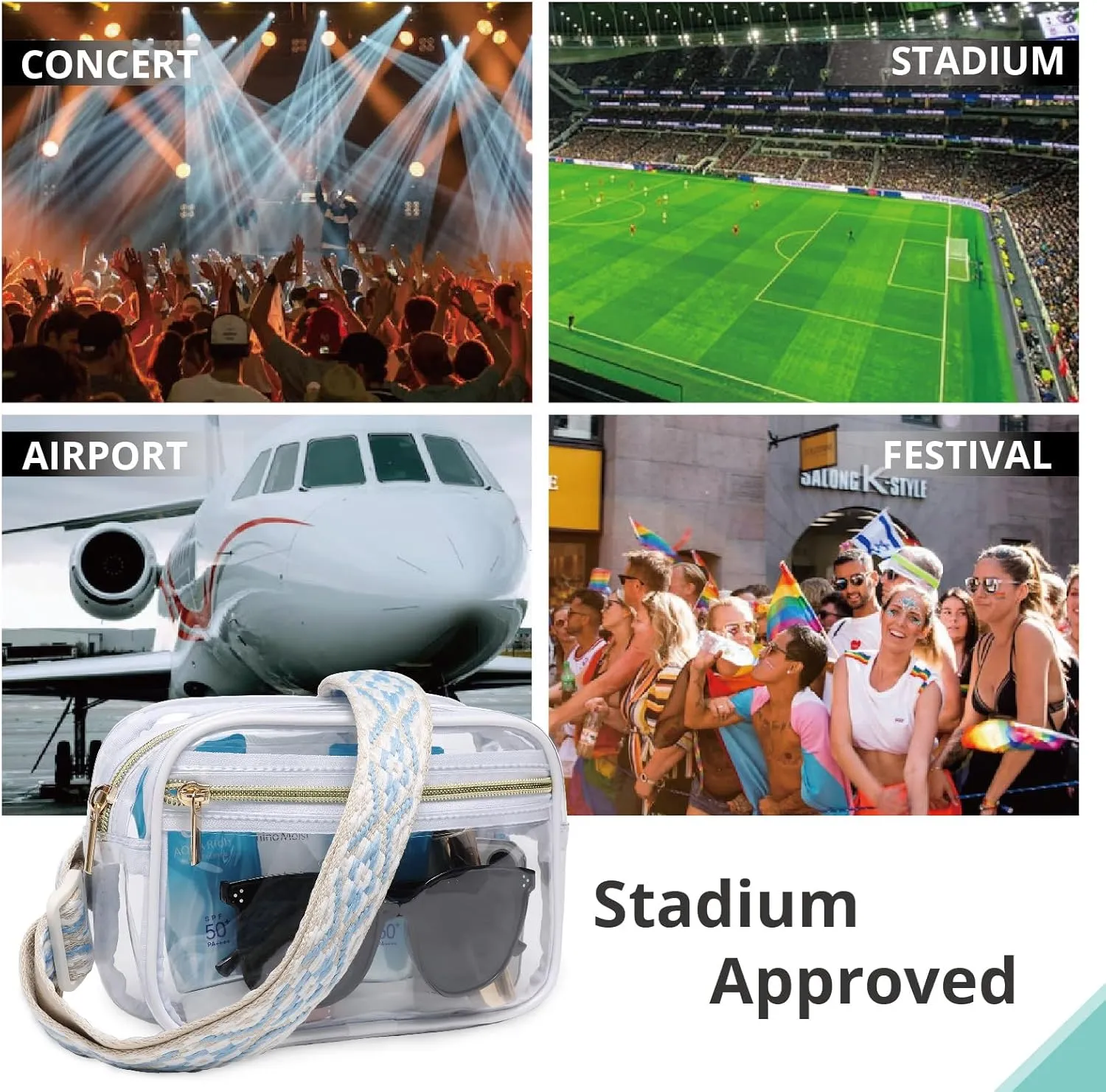 Clear Fanny Pack Stadium Approved，Bunnychill Clear Belt Bag Cross Body Bag for Women Men Transparent Waist Bag Crossbody Purse with Adjustable Belt for Sports, Beach, Events, Concerts, Festivals