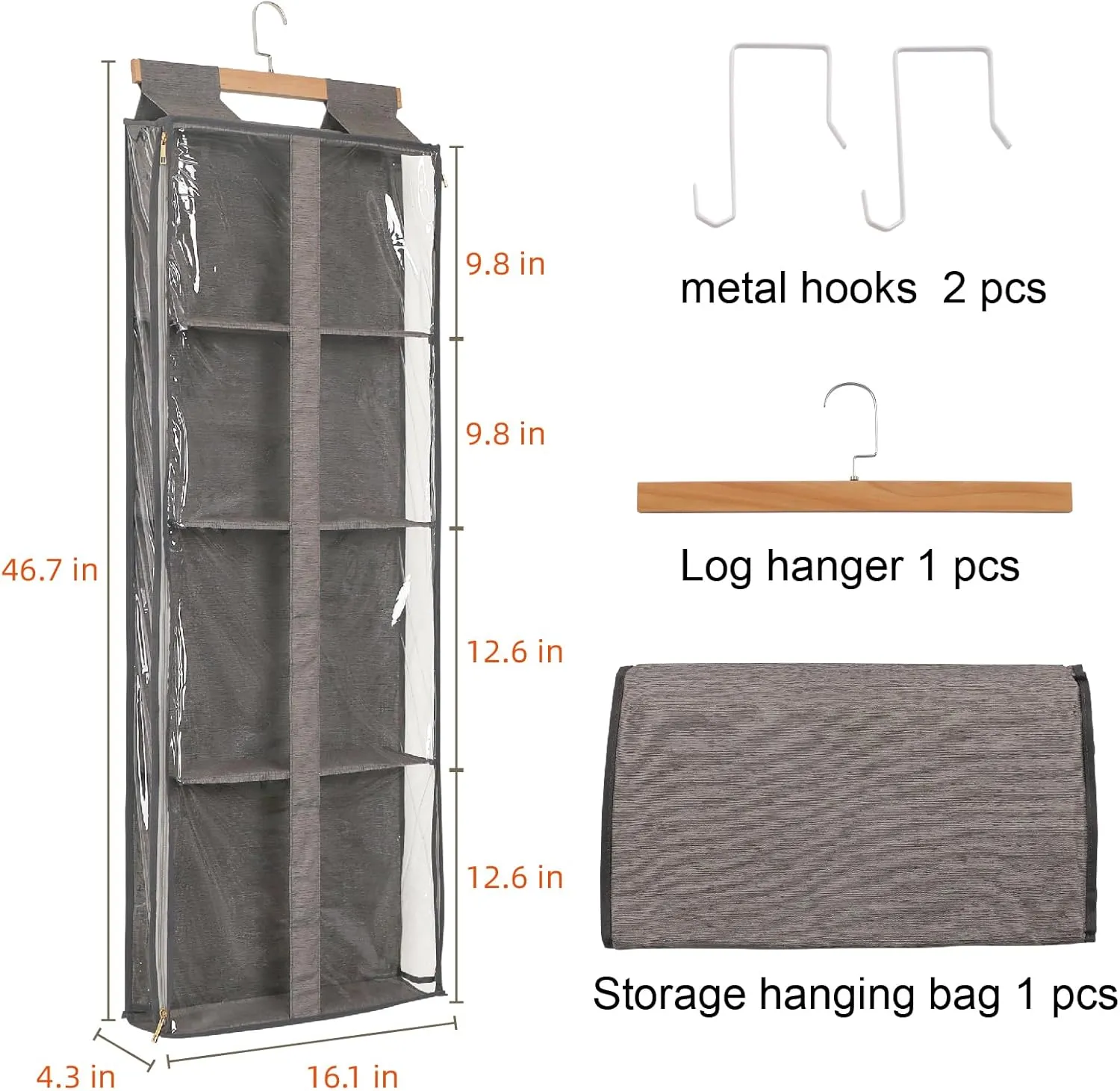 Clear Hanging Handbag Storage Organizer with Zippers, Door Purse Organizer Space Saving 4 Pockets for Closet Bedroom Living Room (Brown)