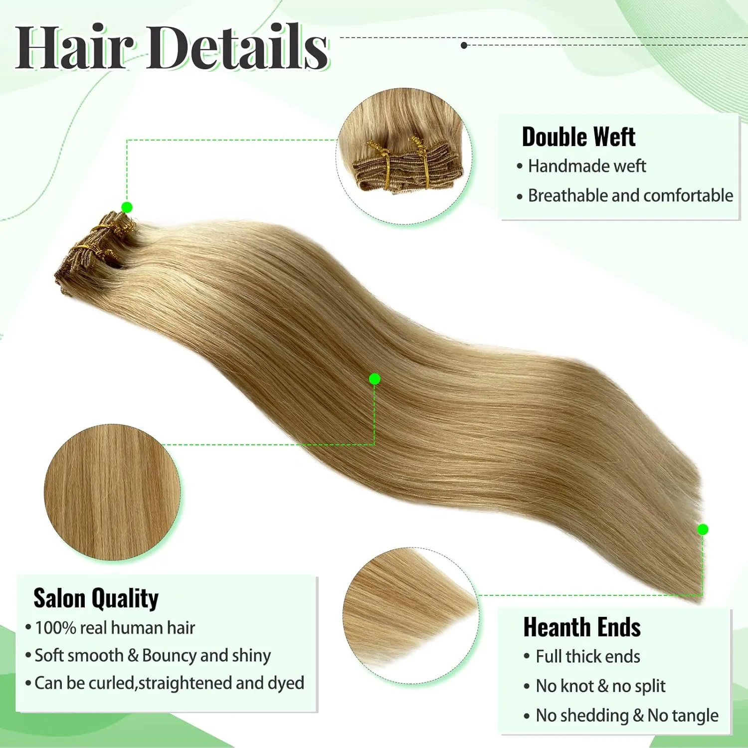 Clip in Hair Extensions, Human Hair 18 Inch Golden Blonde to Medium Blonde Clip in Human Hair Extensions Clip ins Silky Straight 70g 5pcs