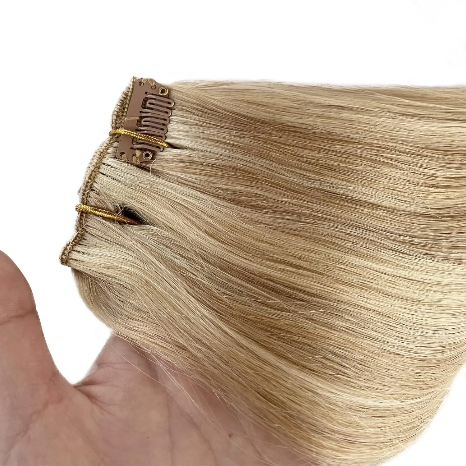 Clip in Hair Extensions, Human Hair 18 Inch Golden Blonde to Medium Blonde Clip in Human Hair Extensions Clip ins Silky Straight 70g 5pcs