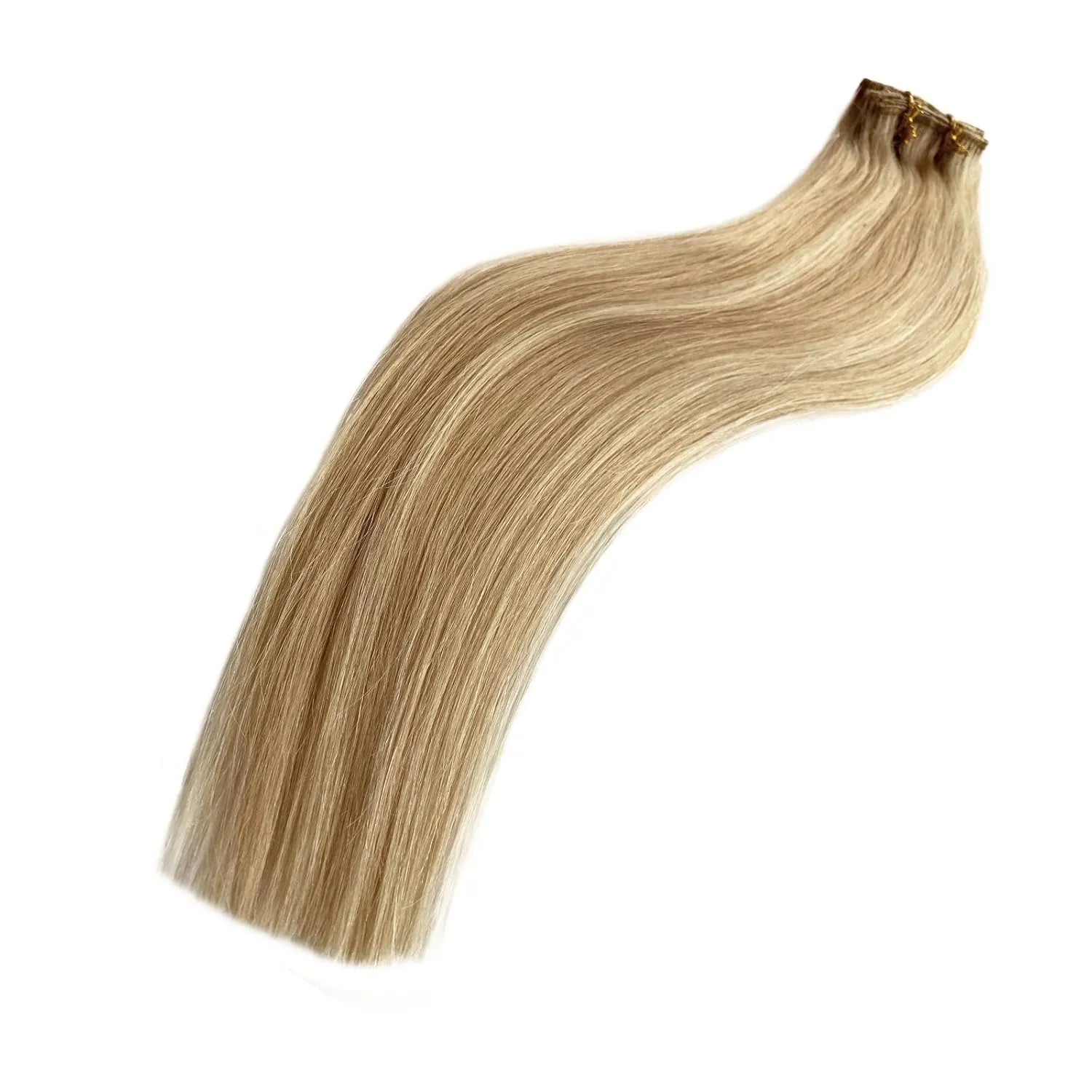 Clip in Hair Extensions, Human Hair 18 Inch Golden Blonde to Medium Blonde Clip in Human Hair Extensions Clip ins Silky Straight 70g 5pcs