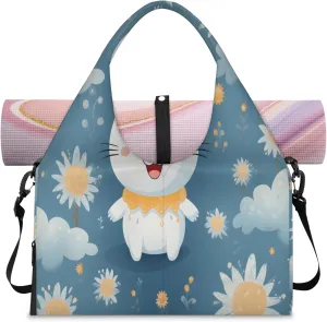 Cloudy Bunny Bliss Waterproof Gym Bag for Men Women, Sports Duffel Bag with Shoe Compartment Yoga Mat Holder, Portable Large Travel Bag for Fitness, Camping, Weekend Trips