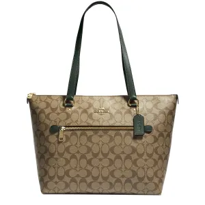 Coach Gallery Tote Bag In Signature Canvas in Khaki/ Amazon Green 79609