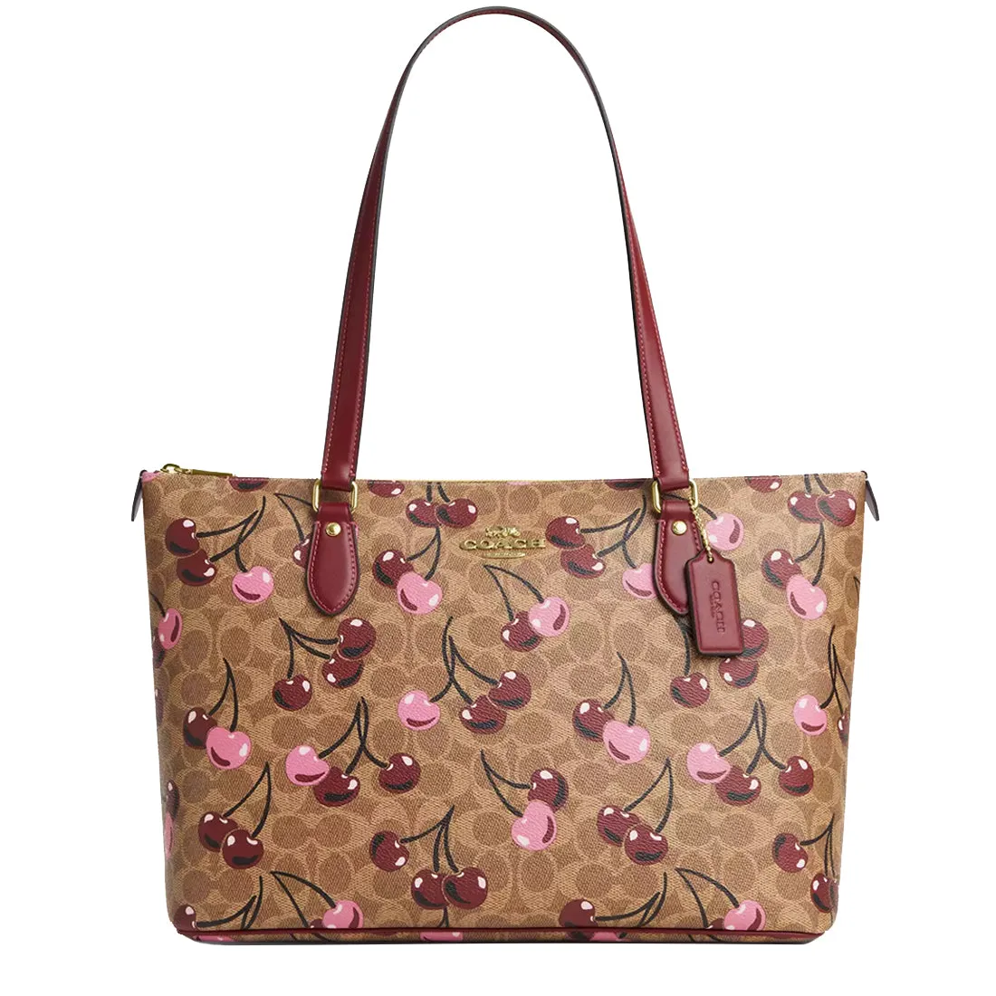 Coach Gallery Tote Bag In Signature Canvas With Cherry Print in Tan Multi CAA71