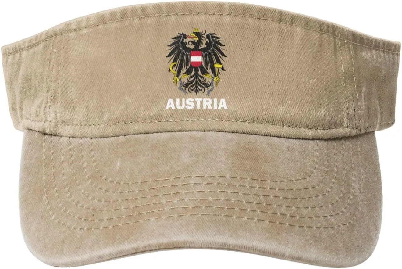 Coat of Arms of Austria Flag Washed Denim Visor Hat for Men & Women, Adjustable Sun Cap with UV Protection