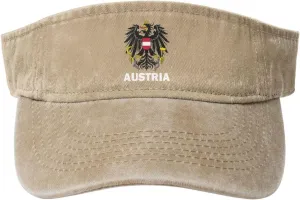 Coat of Arms of Austria Flag Washed Denim Visor Hat for Men & Women, Adjustable Sun Cap with UV Protection