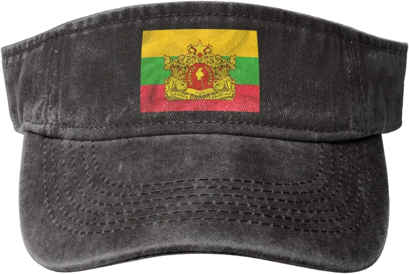 Coat of arms of Myanmar Washed Denim Visor Hat for Men & Women, Adjustable Sun Cap with UV Protection