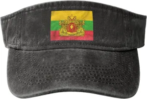 Coat of arms of Myanmar Washed Denim Visor Hat for Men & Women, Adjustable Sun Cap with UV Protection