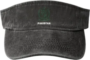Coat of Arms of Pakistan Flag Washed Denim Visor Hat for Men & Women, Adjustable Sun Cap with UV Protection