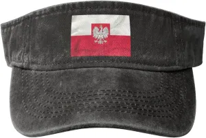 Coat of arms of Poland Washed Denim Visor Hat for Men & Women, Adjustable Sun Cap with UV Protection