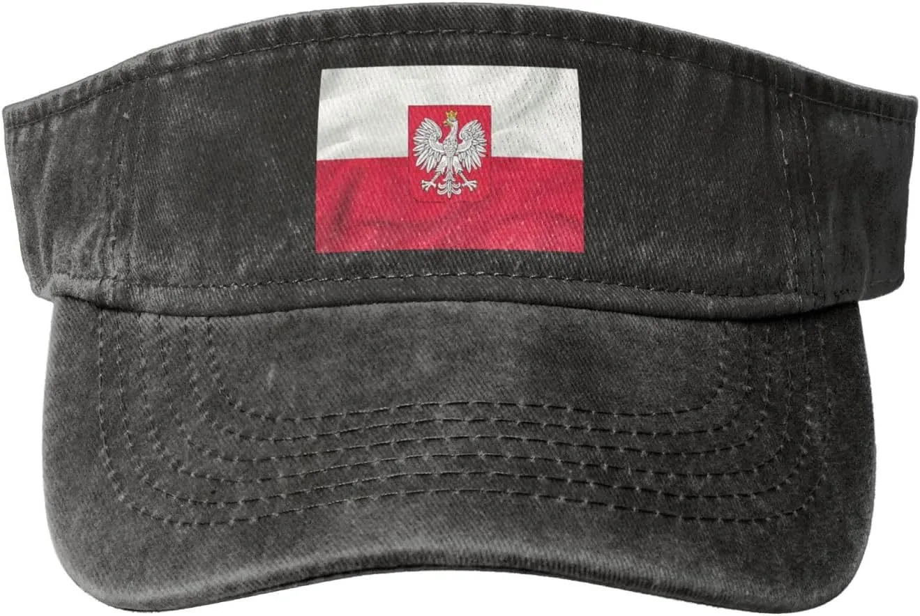 Coat of arms of Poland Washed Denim Visor Hat for Men & Women, Adjustable Sun Cap with UV Protection