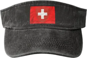 Coat of arms of Switzerland Washed Denim Visor Hat for Men & Women, Adjustable Sun Cap with UV Protection