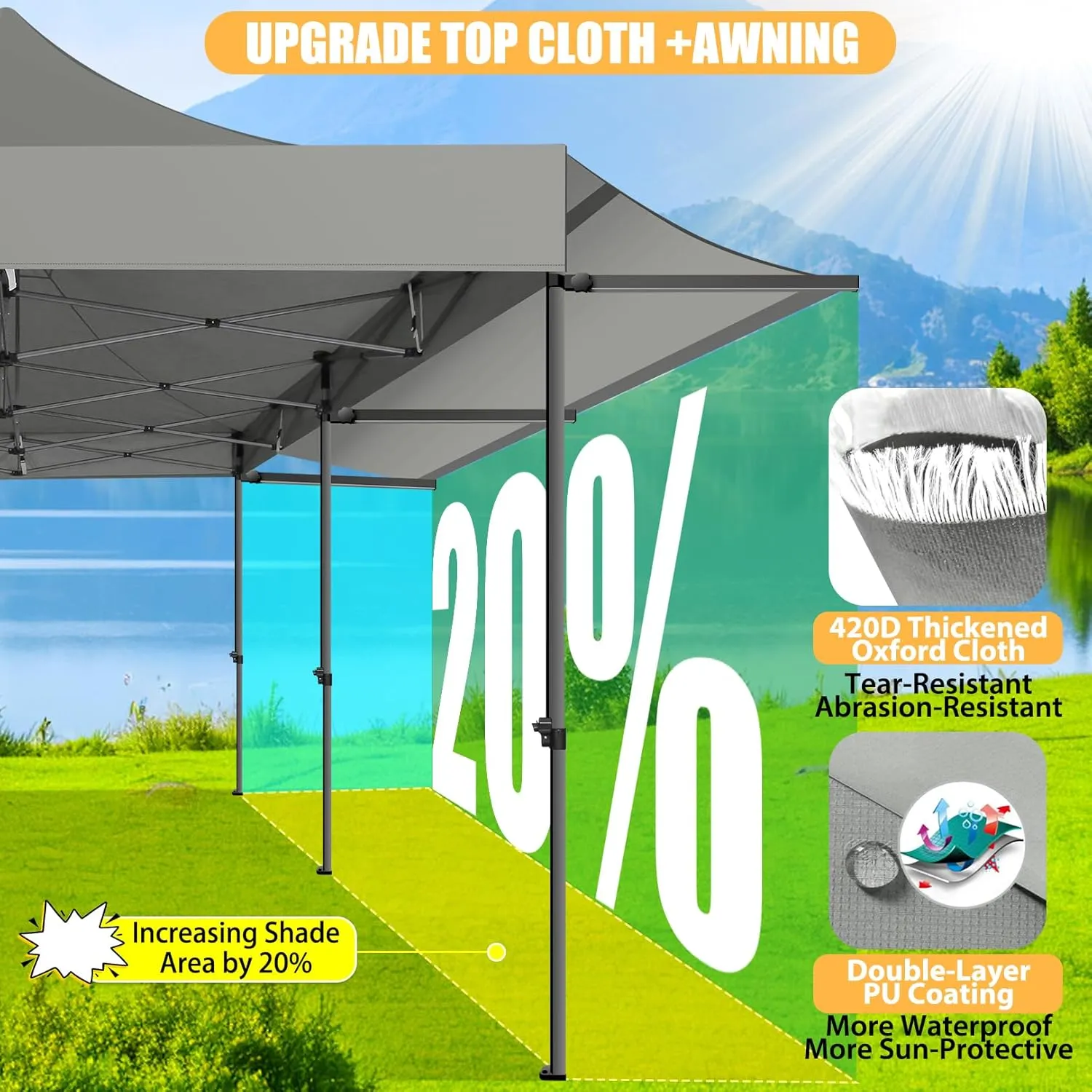 COBIZI 10x20 Pop Up Canopy Tent with Awning,Heavy Duty Canopy UPF 50  All Season Wind Waterproof Commercial Outdoor Street Vendors Party Tents for Parties Canopy with Roller Bag(10 x 20 ft Gray)