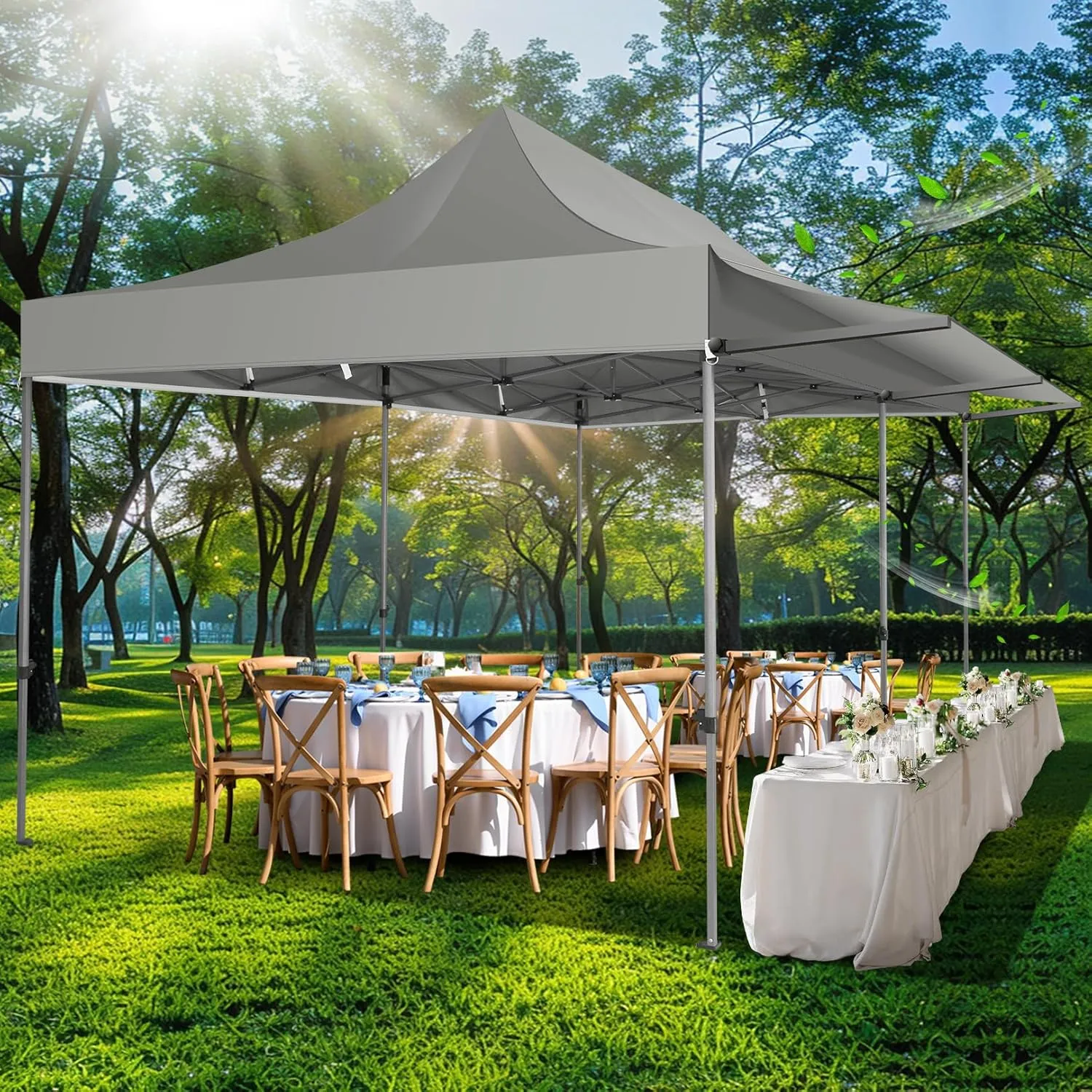 COBIZI 10x20 Pop Up Canopy Tent with Awning,Heavy Duty Canopy UPF 50  All Season Wind Waterproof Commercial Outdoor Street Vendors Party Tents for Parties Canopy with Roller Bag(10 x 20 ft Gray)
