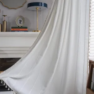 ColorBird White Curtains for Living Room, 96 inch Length Boho Room Darkening Drapes, 2 Panels Embroidered Country Door Farmhouse Curtain for Doorways Dining Nursery Closet