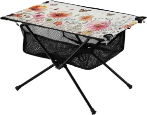 Colorful Botanical Portable Folding Camping Table, Compact Lightweight Beach Table with Carrying Bag for Outdoor Picnics, BBQs, Camp