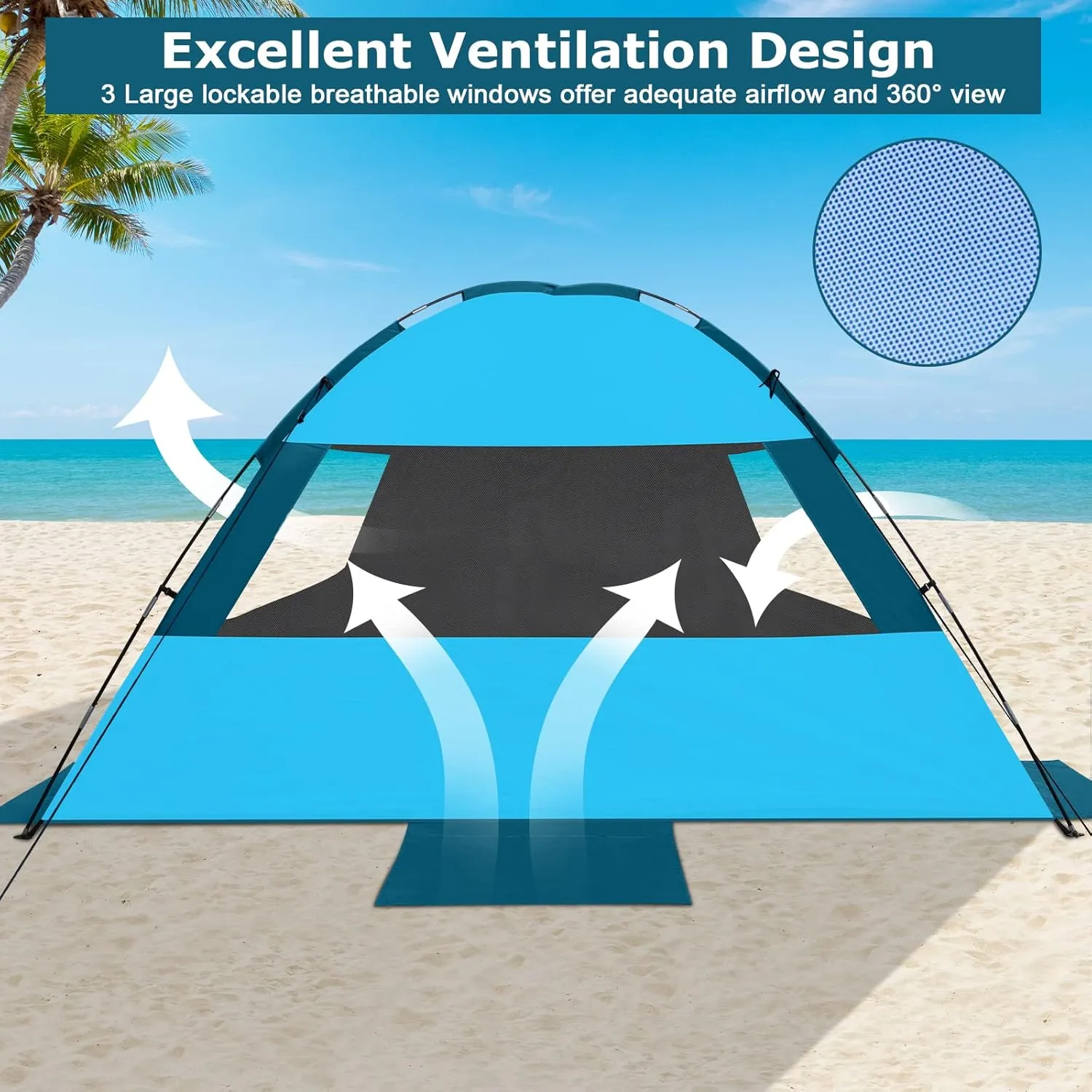 COMMOUDS Beach Tent Sun Shade for 3/4-5/6-7/8-10 Person, UPF 50  Beach Sun Shelter Canopy Tent, Lightweight, Easy Set Up and Carry
