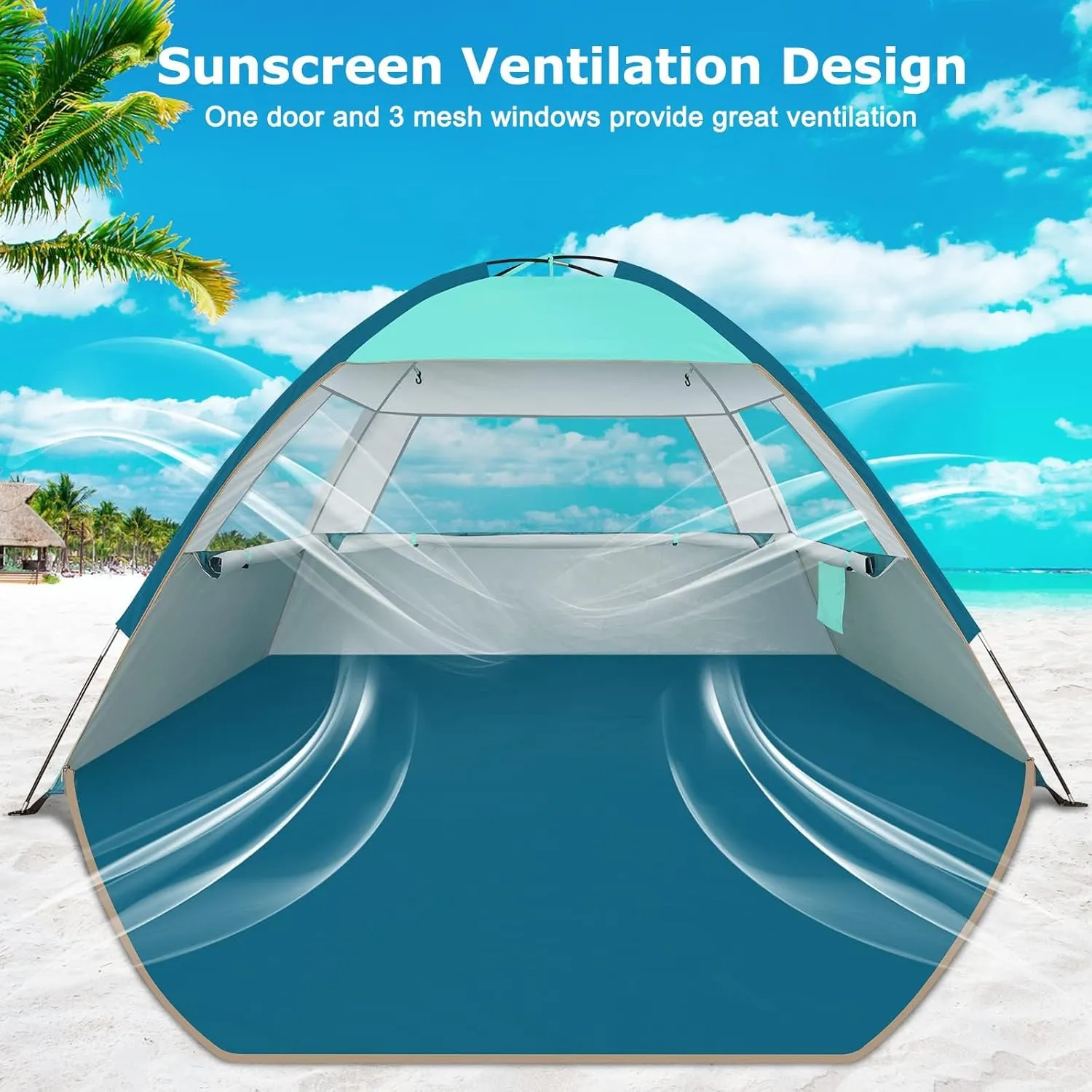 COMMOUDS Beach Tent Sun Shade for 3/4-5/6-7/8-10 Person, UPF 50  Beach Sun Shelter Canopy Tent, Lightweight, Easy Set Up and Carry