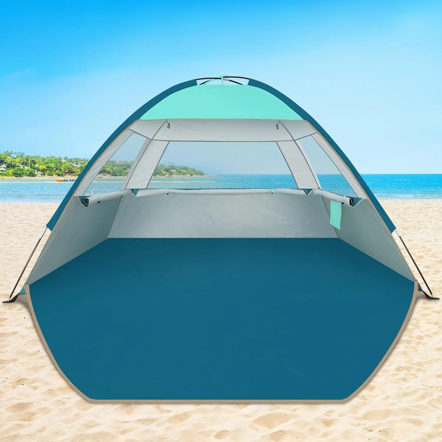 COMMOUDS Beach Tent Sun Shade for 3/4-5/6-7/8-10 Person, UPF 50  Beach Sun Shelter Canopy Tent, Lightweight, Easy Set Up and Carry